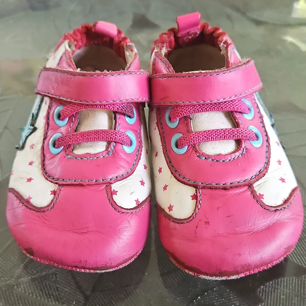 Robeez Pink & White Star Trim Baby Walker Shoes